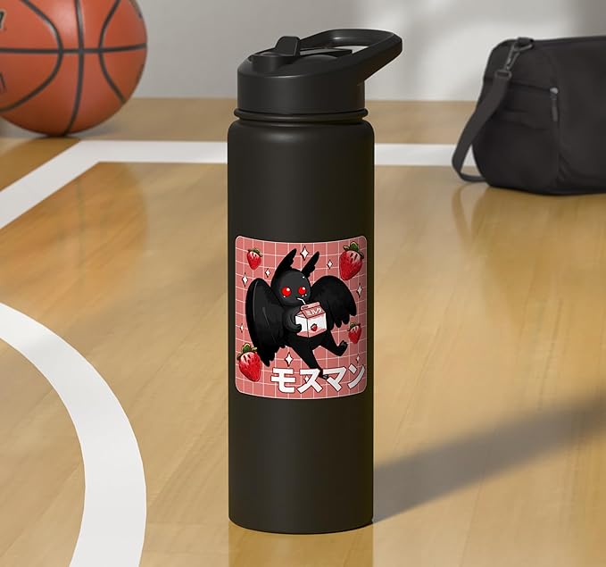 Cryptid Mothman Lover Kawaii Strawberry Milk Shake Carton Stainless Steel Insulated Water Bottle