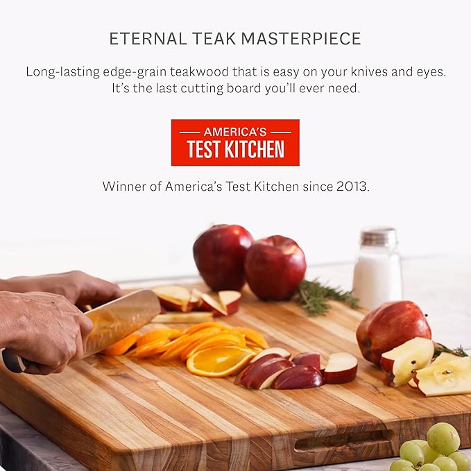Teakhaus Carving Board with Juice Groove - Medium (M) Teak Wood Cutting Board 18”L x 14”W x 1” Thick - Lightweight, Sustainably Harvested & FSC Certified - Knife Friendly with Beeswax Oil Finish