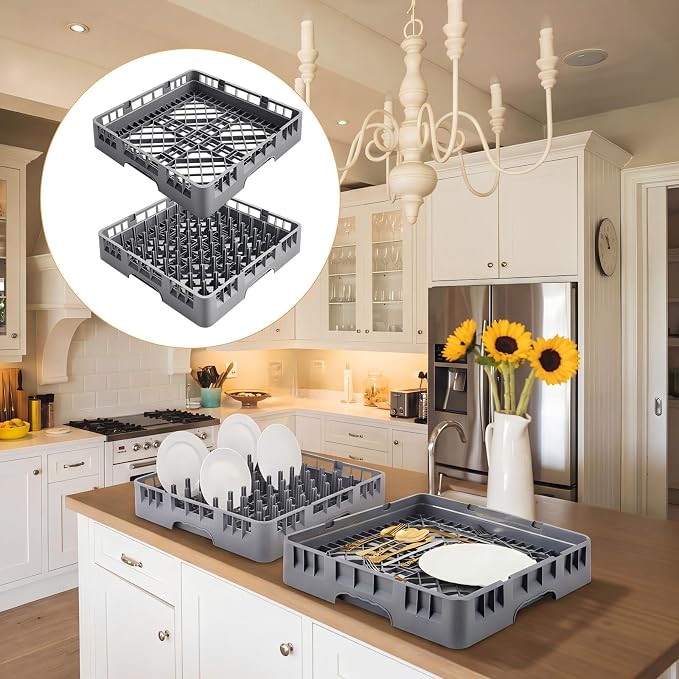 Aurelema Commercial Dishwasher Tray Rack, Commercial Dish Drying Rack, Polypropylene Full Size Flatware Tray for Hotel Canteen Kitchen Restaurant Tableware Plate and Bowl(Basics,Peg Dish,Gray,2 Pack)