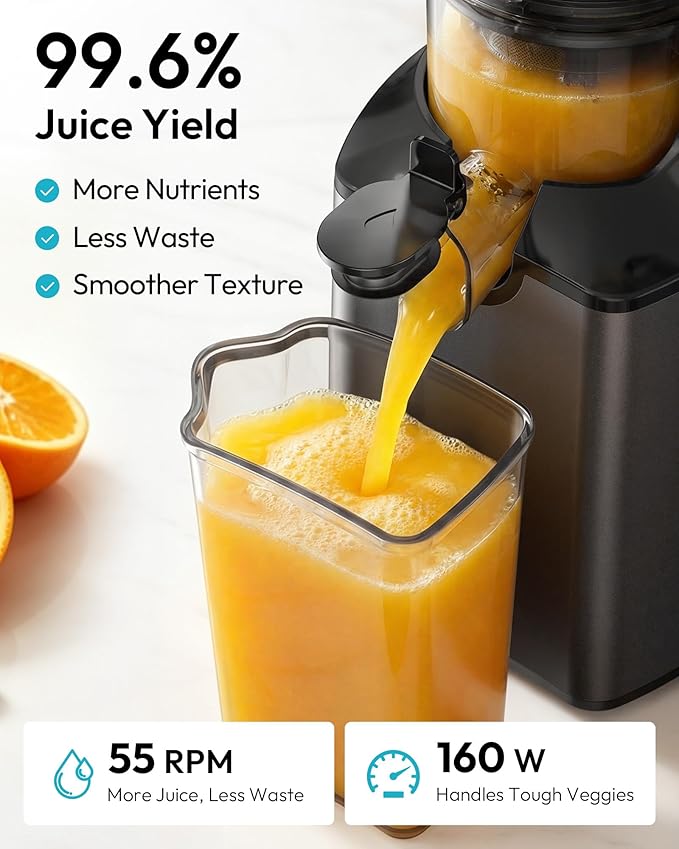 Cold Press Juicer, EUHOMY 5.3" Wide Feed Chute Juice Extractor Machine with 400W, High Juice Yield, Slow Masticating Juicer for Whole Vegetables & Fruits