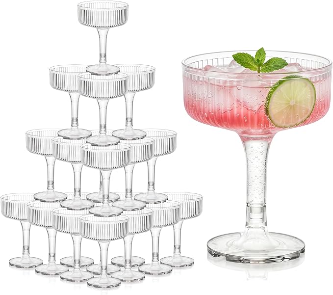 Ronasip 20 Pack 7oz Plastic Champagne Flutes - Clear Acrylic Champagne Glasses for Champagne Tower, Unbreakable Reusable Coupe Glasses for Wedding, Bridal Shower, Toasting & Party