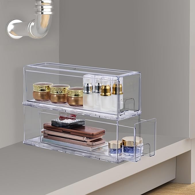 Sorbus Small Clear Stackable Drawers, Plastic Storage with Handles - Craft, Clothes, Medicine, Makeup, Closet, Art Supply, Bathroom, Shoe, Toy Organizer (2 Pack Wide)