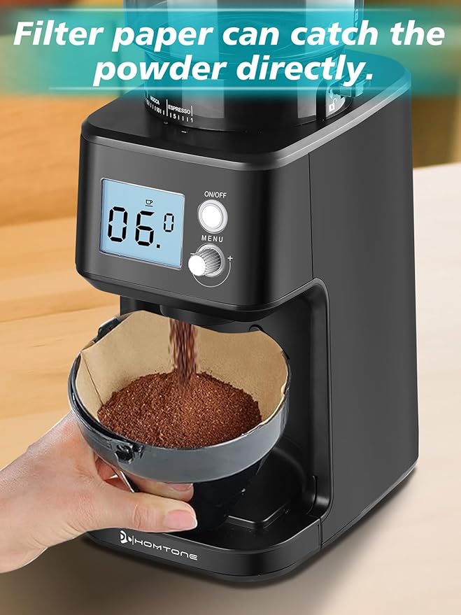 Homtone Conical Burr Espresso Coffee Grinder,51 Precise Settings,Electric Mill with Portafilter Holder, 2-12 Cups Adjustable, Anti-static, Stainless Steel, 120V