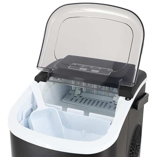 MegaChef 26 Pound Countertop Bullet Ice Maker, Basket and Scooper, Countertop Ice Machine, Easy-Carry Portable Ice (Black)