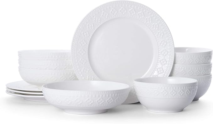 Pfaltzgraff Haisley 12-Piece Dinnerware Set, White