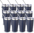 Volhoply 20oz Stainless Steel Tumbler with Lid and Straw Bulk 12 Pack,Double Wall Insulated Travel Iced Coffee Mug Fits Cup Holder,Powder Coated Cups for Hot/Cold Drinks,Christmas Gifts（Navy,12 Set）