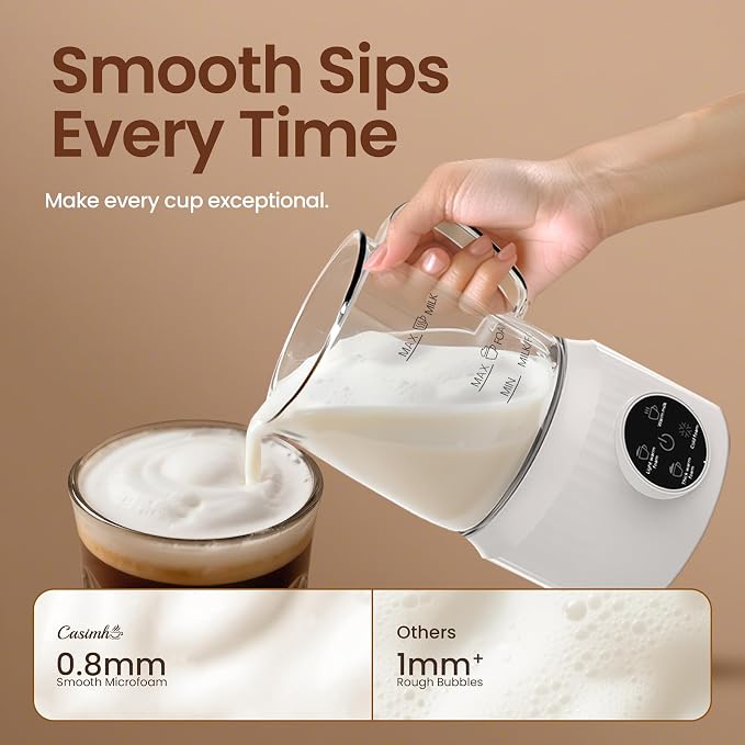 4-in-1 Electric Milk Frother and Steamer for Whole Milk, LED Touch Screen, Cold and Warm Foam Maker, Ceramic-Coated, 13.52oz for Lattes, Cappuccinos and Hot Chocolate, Auto Shut-Off, Cream White