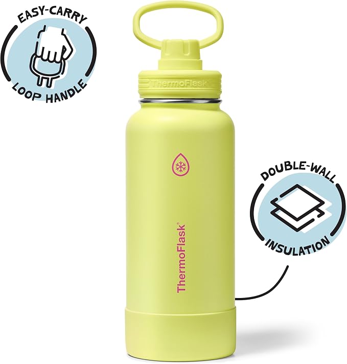 ThermoFlask Insulated Water Bottle with Spout Lid (32 oz, Unmellow Yellow) - Leakproof, Stainless Steel Water Bottle for Cold & Hot Drinks, Travel & Daily Hydration