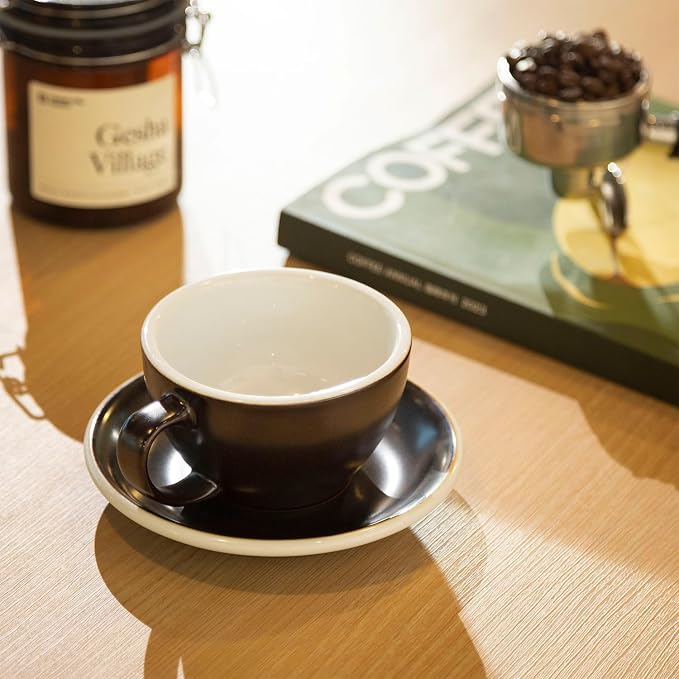 Loveramics Coffee Cup Ceramic, 10 oz Latte Art Cup with Saucer for Cappuccino, Tea, Espresso, Thick - walled stoneware Cappuccino mug Set for Cafe and Barista - Potters Colours (Gunpowder, 10OZ)