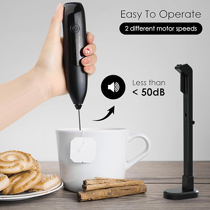 GOCHA | FrothMaster X2 Rechargeable Milk Frother – 2-Speed Handheld Foam Maker for Coffee, Lattes, Matcha – USB-C Charging, Stainless Steel Whisk, Stand Included (Black)
