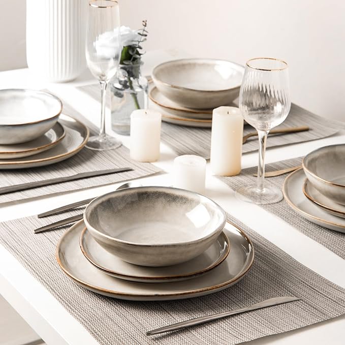 AmorArc Ceramic Dinnerware Sets,Handmade Reactive Glaze Stoneware Plates and Bowls Sets,Highly Scratch Resistant | Dishwasher & Microwave Safe Dishes Set,Service for 4 with Mugs (16pc)