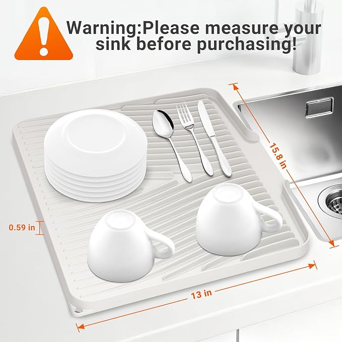 Silicone Dish Drying Mat for Kitchen Counter, Dish Drying Pad, Non-Slip Drain Pad with Built-in Drain, Heat Resistant Stone Drying Mat