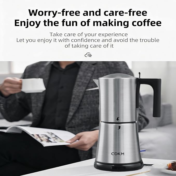 Automatic mocha coffee pot,moka pot stainless steel,One-touch Electric Coffee Maker,3-6 Cups 340ml Italian espresso machine, Anti-scalding, Automatic power-off,Gift Idea,Safety