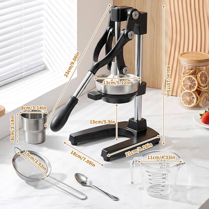 Ultra Premium Cast Iron Juicer, Heavy Duty Manual Citrus Juicer Press with Complete Accessory Kit, Stainless Steel Hand Juicer Squeezer for Lemon, Orange, Lime, Pomegranate