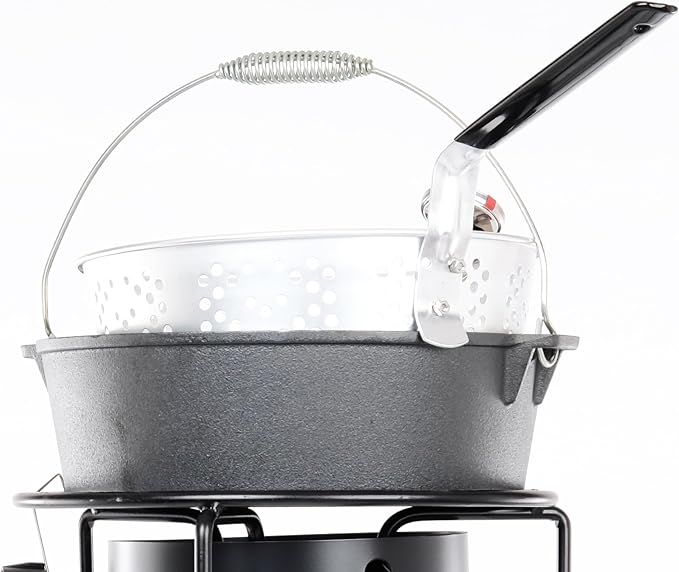 King Kooker CIFFB 6-Quart Cast-Iron Dutch Oven with Aluminum Lid and Basket