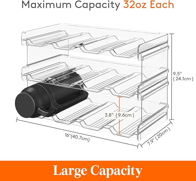 Lifewit Stackable Water Bottle Organizer for Cabinet, Plastic Bottle Holder Fits Bottles/Tumblers up to 3.8" Diameter for Pantry/Countertop, 3 Tier Holds14 Bottles 41 x 20 x 24 cm/16 x 8 x 9.5"