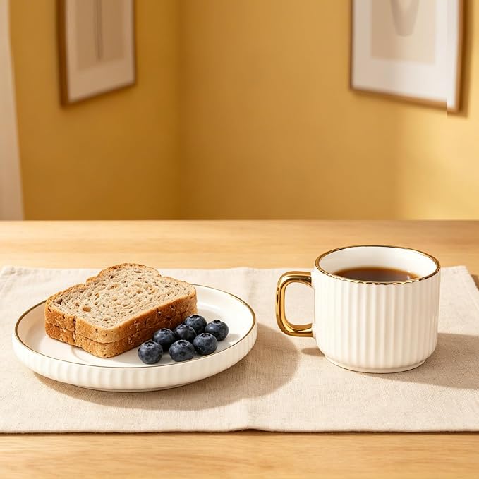 Ceramic Tea Cups Coffee Cup and Saucers Set of 4 (White)