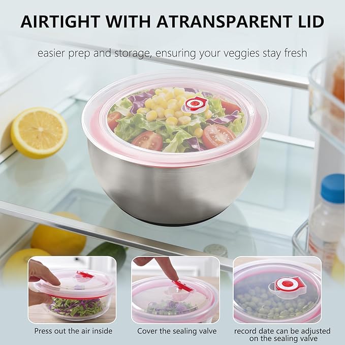 Stainless Steel Salad Spinner Large 5.29QT Spin Dry Salad Greens Fruit Washing Bowl with Strainer Vegetable Cleaner washer Lettuce Spinner with slicer and julienne cutter (TGJ-01-white2)
