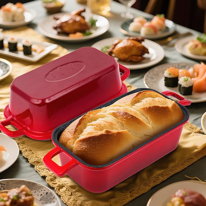 Demine Bread Pan Enameled Cast Iron Loaf Pan with Lid, Bread Oven, Dutch Oven Loaf Cast Iron for Baking Homemade Sourdough Bread