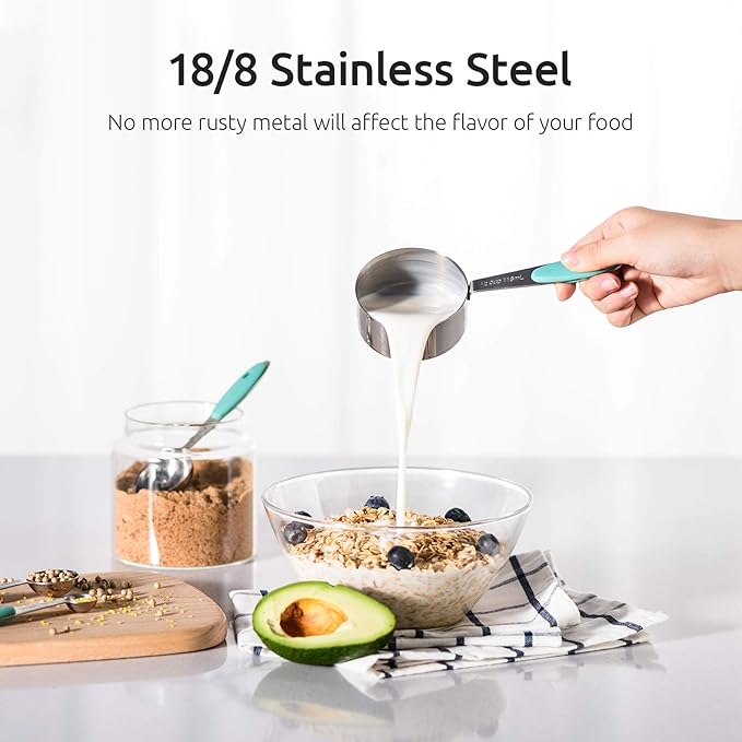 U-Taste 18/8 Stainless Steel Measuring Cups and Spoons Set of 10 Piece (Aqua Sky), U-Taste 600ºF Heat Resistant 11.38in Silicone Spoon Spatula (Aqua Sky)
