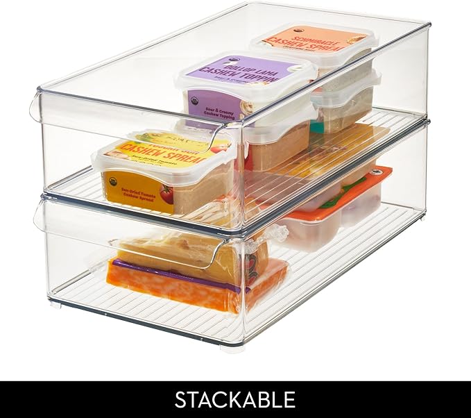 iDesign Stackable Fridge Storage Bin with Front Handle - Clear - Made in USA