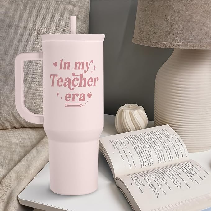 SANDJEST Teacher Gift – Stainless Steel Insulated Tumbler with Handle - Cool Teacher Club Travel Coffee Mug Cup for Women Back to School Birthday Christmas Teacher's Appreciation, 40oz