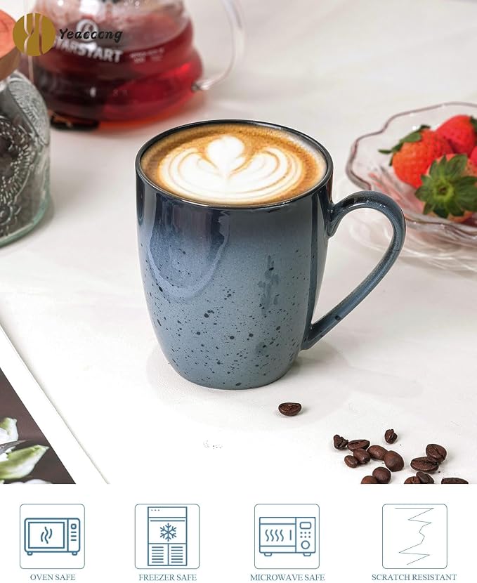 Yeacccng Modern Minimalist Coffee Mugs Set of 6, Cappuccino Cups Set, 16 Oz Unique Kiln-Changing Glaze Ceramic Latte Mugs for Coffee, Tea, Milk, Cocoa, Latte, Cappuccino, Dishwasher & Microwave Safe