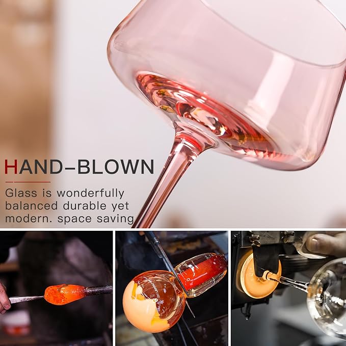 comfit Pink Coupe Glasses Set of 6-13 oz Large Capacity Martini Glassware - Versatile Tall Cocktail Glasses- Hand-Blown Colored Champagne Coupe Glass-Art Deco Cocktail Glasses Set-Wedding Gifts