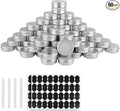 OBKJJ 60 Pack Round Cans with Screw Lid 4 Oz Aluminum Metal Tins DIY Food Candle Containers for Lotion Bars, Balms, Salve, Spices, Beard Balm, Crafts with 4 Markers 2 Sheets Label Stickers