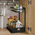 Under Sink Organizer, 2 Pack Ceetug Under Kitchen Cabinet Organizer, Height Adjustable Pull Out Mute Slide-Out 2 Tier Metal Under Sink Storage for Bathroom Pantry (1, Black)