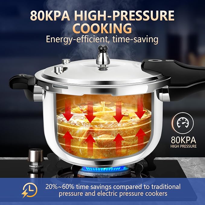10QT Stainless Steel Pressure Cooker, Heavy Duty Food Grade 304 Pressure Canner with Safety Valve & Heat-Resistant Handle, Compatible with All Stovetops for Home Cooking & Canning
