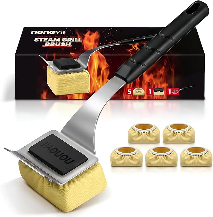 Grill Brush Bristle Free + 5 Replaceable Pads, Grill Cleaner for Outdoor Grill, Steam Grill Brush and Scraper for Cast Iron & Stainless Steel Grates, BBQ Grill Brush, Gift for Men Dad
