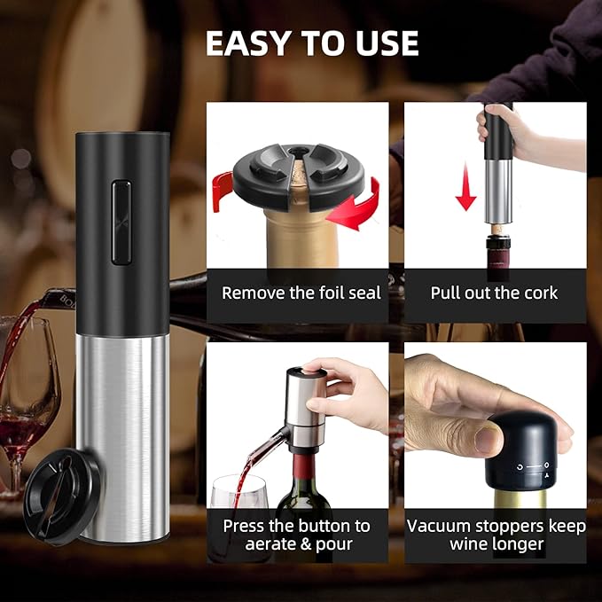 Wine Gifts-Electric Wine Opener and Aerator Set-Wine Dispenser Battery Operated, Rechargeable Wine Bottle Opener & Pourer with Foil Cutter, Vacuum Stoppers