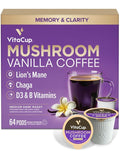 VitaCup Mushroom Coffee Pods, Vanilla Flavored Coffee with Chaga, Lion’s Mane, Vitamins, Medium Dark Roast Arabica Beans, Single Serve Pods Compatible with Keurig K-Cup Brewers, 64 Ct