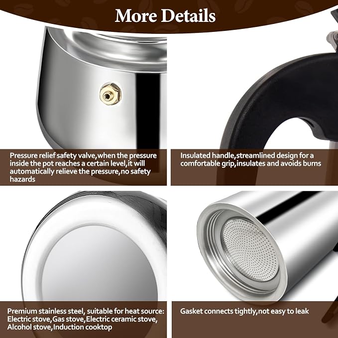 12 Cup Stainless Steel Moka Pot Stovetop Espresso Maker | Italian Coffee Machine 600ml 20oz Suitable for Gas Induction Stovetop Mocha Greca Coffee Maker Percolator Straight