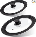 Lerykin Tempered Glass Lid Set of 2 - Universal Lids with Heat Resistant Silicone Rim for Pots, Pans and Skillets - Pan Cover Replacement Lids Fit 7", 8" & 9" and 10", 11" & 12" Diameter Cookware