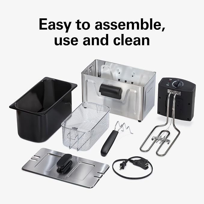 Hamilton Beach Professional Style Electric Deep Fryer With Basket | 3 Liter / 12 Cup Oil Capacity | 1500 Watts | Lid | Easy Detach Magnetic Cord | Stainless Steel | 35032