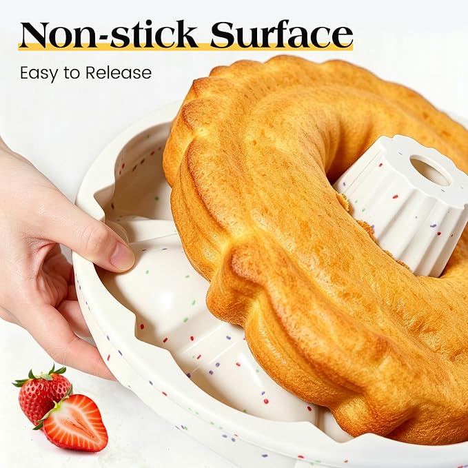 Vinino 9.5 Inch Silicone Fluted Tube Cake Pan with Metal Reinforced Frame, Pound Cake Pan Mold, BPA Free Silicone Bakeware for Cake, Bread, Jello, Gelatin, Flan, 1 Pack