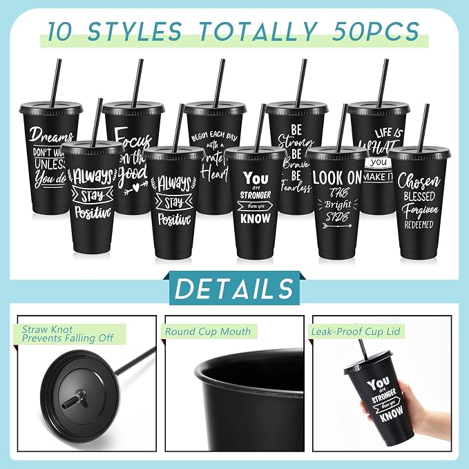 Uiifan 50 Pcs Inspirational Cups Bulk Appreciation Gifts for Employee Coworker Staff Team Thank You Gifts, Office Prizes for Adults Work Party Favors, Associates, Giveaways (Black)