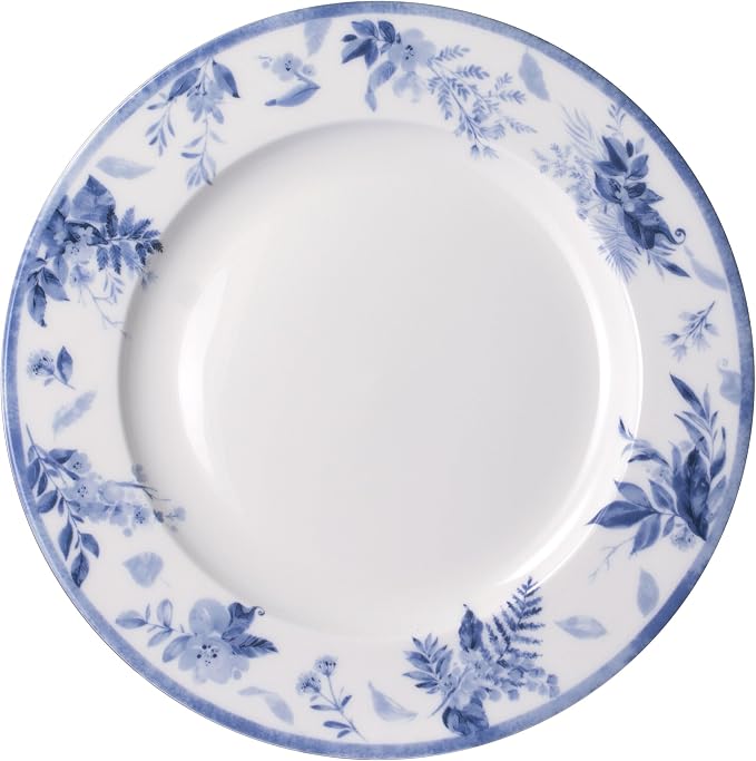 Mikasa Kiley Bone China Lightweight Chip Resistant 16 Piece Dinnerware Set, Service for 4,Blue and White
