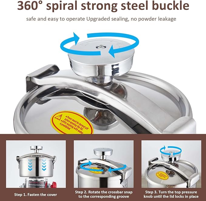 BI-DTOOL Electric Grain Mill Grinder 2000W Dry Material Grinding Machine 800g Stainless Steel Pulverizer 36000r/min High-speed Grain Mill 270° swingable Superfine powder for Home and Commercial 800g