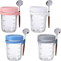 Beaupretty 4 Pcs 400ml Macaron Airtight Glass Jars with Lids and Spoons, Wide Mouth Kitchen Storage Canisters for Cereal, Oatmeal, Yogurt, and Meal Prep
