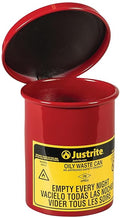 Justrite 0.45 Gallon Galvanized Steel Mini Countertop Oily Waste Can, 6.5" x 4.6" Metal Oil Rag Safety Can with Quiet Hand Operated Self-Closing Lid for Oily Rag Disposal, Made in The USA, Red, 09410