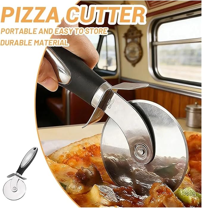 Pizza Wheel Cutter with Sharp Stainless Steel Blade Built-In Finger Guard for Cutting