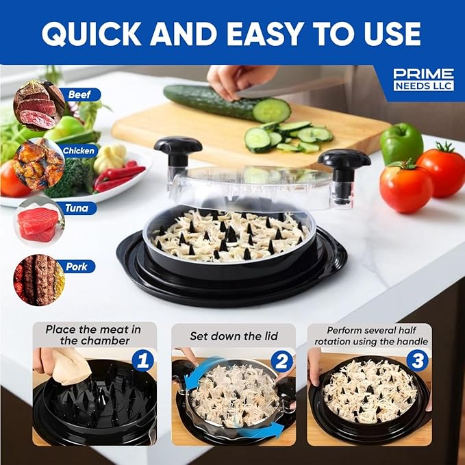 Chicken Shredder Large Meat Grinder Chicken Breast Shredder Heavy Duty Meat Shredder Tool Twist With Tray&Brush Hot Meat Shredder, Meat & Poultry Tools BPA-Free, Dishwasher Safe, Strong Non-Slip Base.