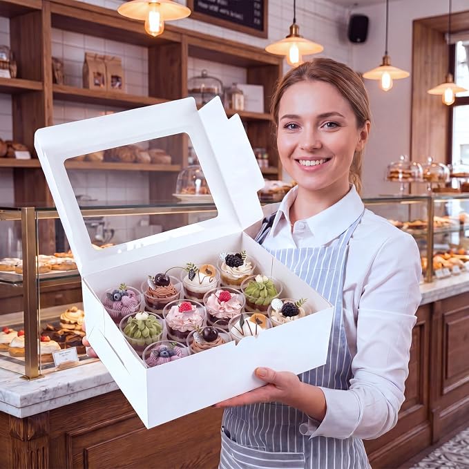 15 Pack Dessert Shooter Box with Window, Holds 12 Count 5 oz Square or Round Cups, Disposable Dessert Carrier for Party & Catering, 12.8 x 8.8 x 5.5 Inch