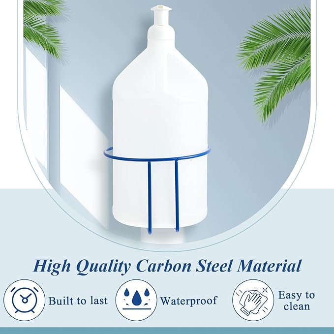 Hicarer 4 Pcs One Gallon Jug Storage Rack Wall Mounted Heavy Duty Steel Wall Rack for 1 Gallon Bottle Round Water Jug Holder with Hardware Hand Sanitizer 6-3/4" W x 5" H x 6-1/2" D (Blue)