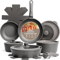 Bakken 17-Piece Ceramic Coated Aluminum Cookware Set, Nonstick Pots and Pans with Lids, Silicone Cooking Utensils & Oven Mitts, All Stovetop Safe Up To 500°F, PTFE & PFAS Free, Dishwasher Safe