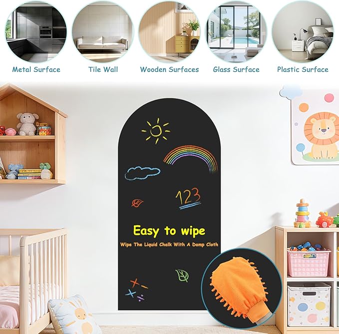 39.3" x 17.5" Black Arch Magnetic Wall Decal Self-Adhesive Chalk Board Wallpaper for Playroom Decor Peel and Stick Magnetic Wall Board with Starter Accessories Matte Finish Magnetic Play Wall for Kids