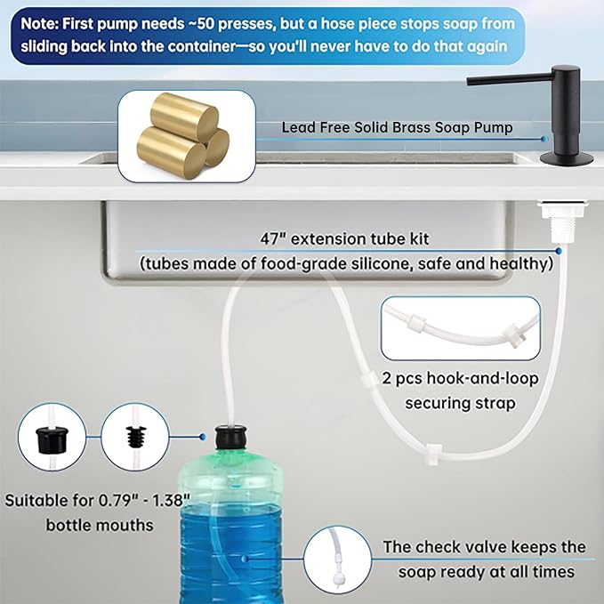 Avola Bronze Deck Mounted Lotion or Soap Dispenser for Kitchen Sink, Brass Pump Liquid Lotion Countertop Kitchen Sink Soap Dispensers with 47" Extension Tube Kit&17 OZ PET Bottle,Oil Rubber Bronze